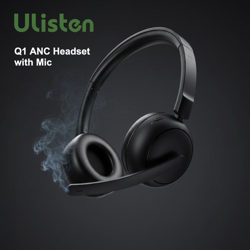 Q1 (2) Q1 Kabelloses Office-Headset mit LED-Anzeige, klarer Klang, Stummschaltfunktion, Mikrofon mit Geräuschunterdrückung und 5,4-Bassverstärkung für PC und Laptop