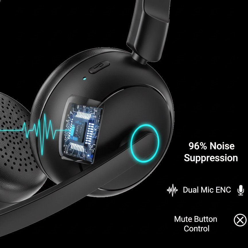 Q1 (3) Q1 Kabelloses Office-Headset mit LED-Anzeige, klarer Klang, Stummschaltfunktion, Mikrofon mit Geräuschunterdrückung und 5,4-Bassverstärkung für PC und Laptop