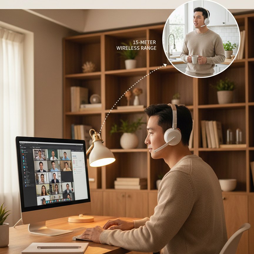 Q1 (7) Q1 Kabelloses Office-Headset mit LED-Anzeige, klarer Klang, Stummschaltfunktion, Mikrofon mit Geräuschunterdrückung und 5,4-Bassverstärkung für PC und Laptop